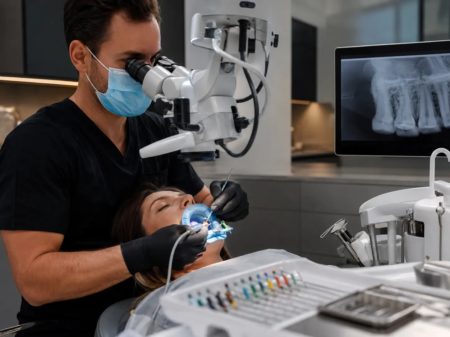 Traitement endodontique sous microscope